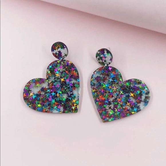 Sparkly Heart Drop Earrings - Picture 2 of 4